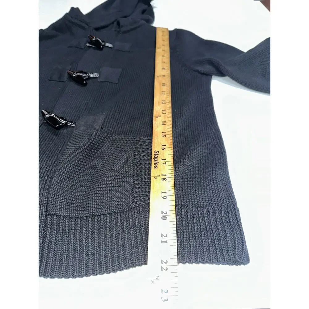 Lauren Ralph Lauren Cardigan Sweater Toggle Closure Hood Black M Timeless Preppy - Picture 10 of 13